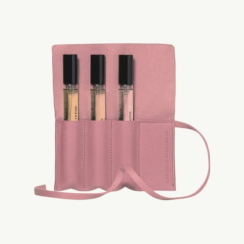 PINK (CORAL) LEATHER POUCH 3 VIALS