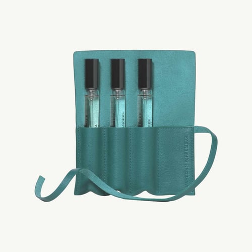 SKYBLUE (TURQUESA) LEATHER POUCH 3 VIALS