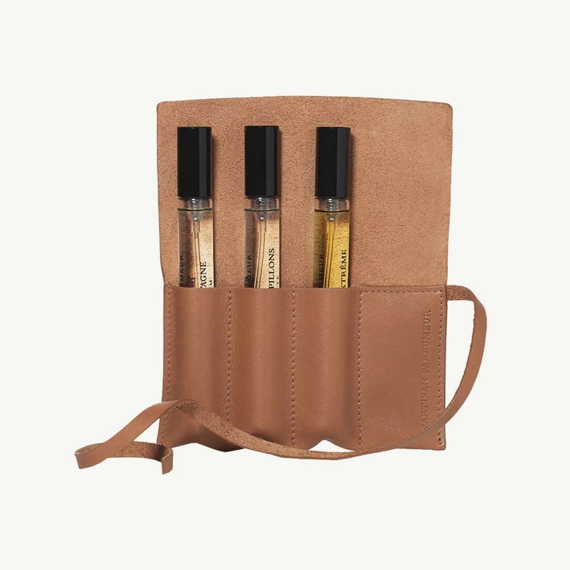 BROWN (PERSIAN) LEATHER POUCH 3 VIALS