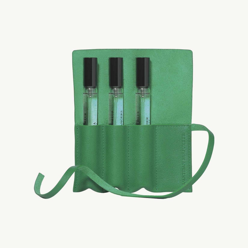 JADE GREEN (VERDE) LEATHER POUCH 3 VIALS